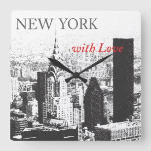 New York with Love Quadratische Wanduhr