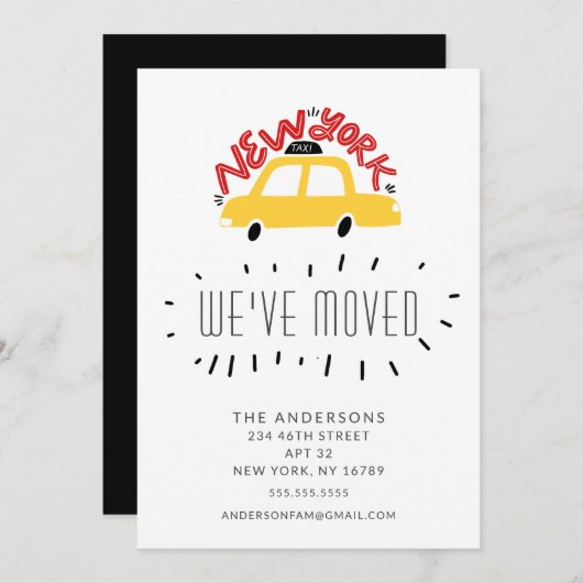 New York Yellow Cab Moving Announcement Card Einladung (Vorne/Hinten)