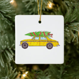New York Yellow Cab Taxi Weihnachtsbaum Keramikornament