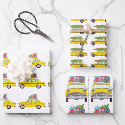 New York Yellow Cab Taxi Weihnachtsgeschenke Geschenkpapier Set (Vorderseite)