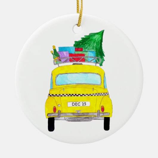 New York Yellow Cab Taxi Weihnachtsgeschenke Keramik Ornament (Vorne)