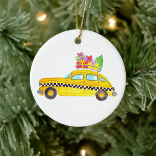 New York Yellow Cab Taxi Weihnachtsgeschenke Keramik Ornament