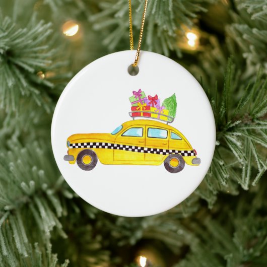 New York Yellow Cab Taxi Weihnachtsgeschenke Keramik Ornament (Baum)