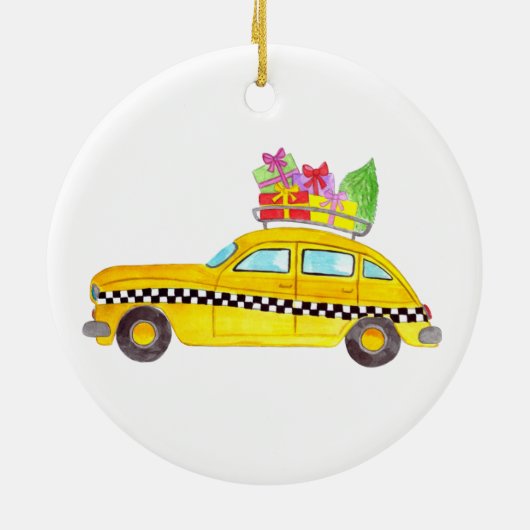 New York Yellow Cab Taxi Weihnachtsgeschenke Keramik Ornament (Hinten)