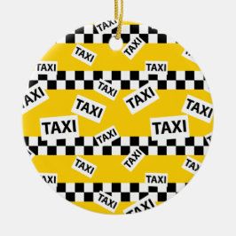 New York Yellow Taxi Cab Driver Checkerboard Keramik Ornament
