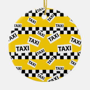 New York Yellow Taxi Cab Driver Checkerboard Keramik Ornament