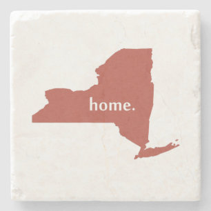 New York Zuhause Staat Map Shaped Red Background Steinuntersetzer