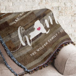 New York Zuhause Staat Personalisiert Wood Look Decke<br><div class="desc">Zeigen Sie Zuhause-Staatsstolz mit diesem niedlichen rustikalen Imitat Holzplankendecke mit "Zuhause" in weißer Kalligrafie-Schrift mit einer Silhouette des Staat von New York, stehend für den Buchstaben "O". Eine rosa Herzillustrierung in der Staat-Karte vervollständigt das Design; Sie können die Herzposition in Ihrer Zuhause-Stadt ändern, indem Sie das Design-Tool öffnen und die...</div>