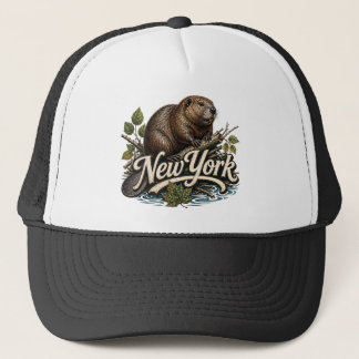 New Yorker Biber-Wildlife-Retro-Art Truckerkappe