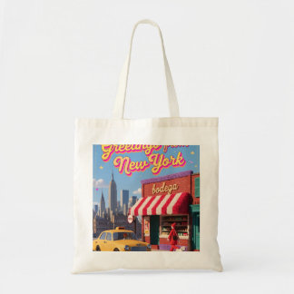 New Yorker Bodega Nacht Taxi Skyline Poster Tragetasche