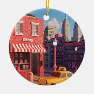 New Yorker Bodega-Taxi-Illustrationsposter Keramik Ornament