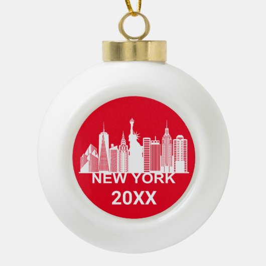 New Yorker City Silhouette Keramik Kugel-Ornament (Vorderseite)