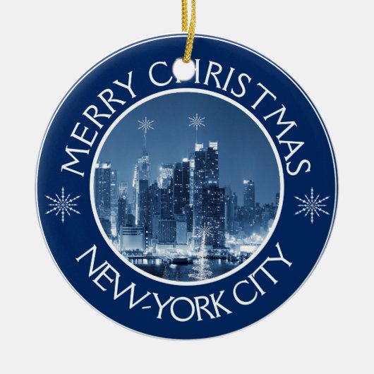 New Yorker City Skyline Foto Weihnachtszuwachs Keramikornament (Vorne)