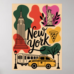 New Yorker Collage-Skyline mit ikonischen Motiven Poster