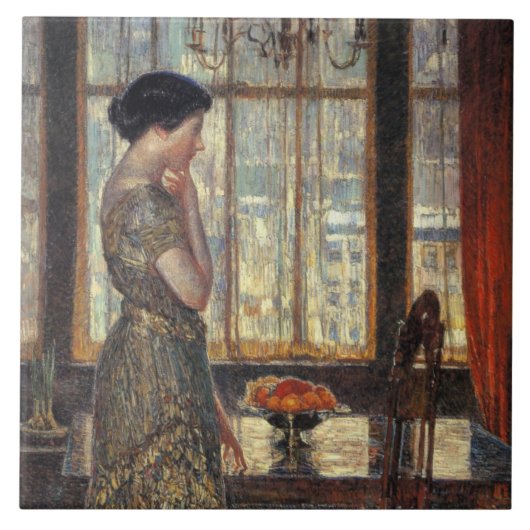 New Yorker Fenster im Winter (von Childe Hassam) Fliese (Vorderseite)