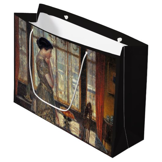 New Yorker Fenster im Winter (von Childe Hassam) Große Geschenktüte (Vorderseite Schrägansicht)