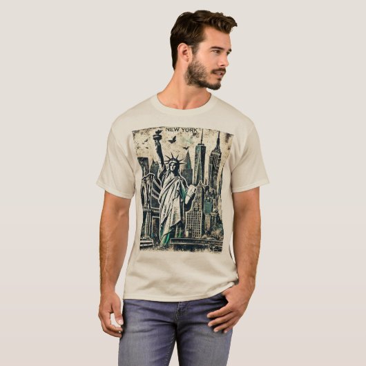 New Yorker Freiheitsstatue Grunge erschüttert T-Shirt (Vorne ganz)