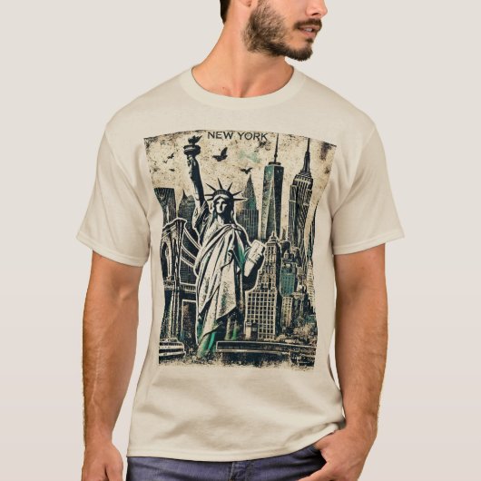 New Yorker Freiheitsstatue Grunge erschüttert T-Shirt (Vorderseite)