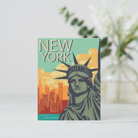New Yorker Freiheitsstatue Vintag Postkarte (Stehend Vorderseite)