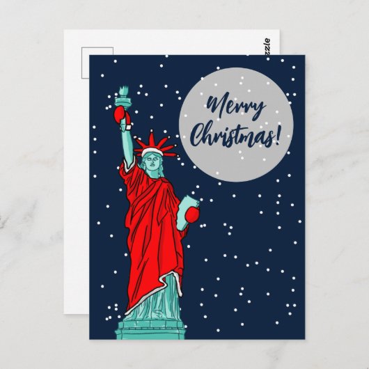 New Yorker Freiheitsstatue Weihnachten im Winter Postkarte (Vorne/Hinten)