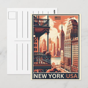 New Yorker Gebäude Vintage-Balkonansicht Postkarte