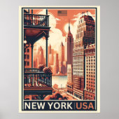 New Yorker Gebäude Vintager Balkon Poster (Vorne)