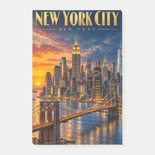New Yorker Golden-Skyline-Sonnenuntergang-Reisepos Post-it Klebezettel