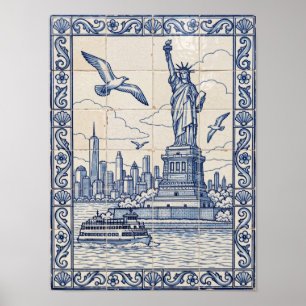 New Yorker Hafen Blau Portugiesische Azulejo-Kunst Poster