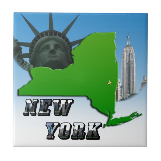 New Yorker Karte, Freiheitsstatue, Denkmal Fliese (Vorderseite)