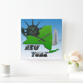 New Yorker Karte, Freiheitsstatue, Denkmal Quadratische Wanduhr (Zuhause)