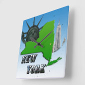 New Yorker Karte, Freiheitsstatue, Denkmal Quadratische Wanduhr (Winkel)
