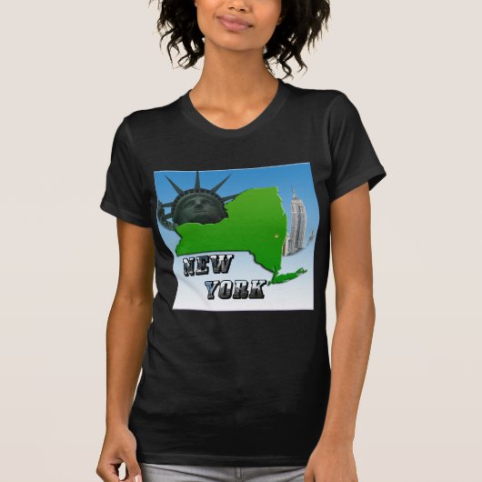 New Yorker Karte, Freiheitsstatue, Denkmal T-Shirt (Vorderseite)