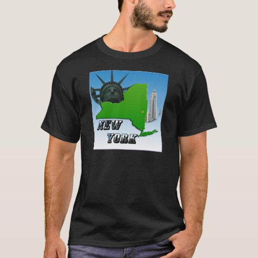 New Yorker Karte, Freiheitsstatue, Denkmal T-Shirt (Vorderseite)