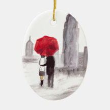 New Yorker Liebe Ehepaar Regenschirm NYC Aquarell