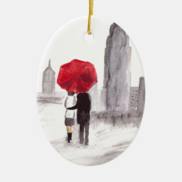 New Yorker Liebe Ehepaar Regenschirm NYC Aquarell Keramikornament