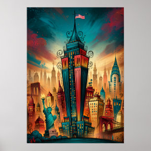 New Yorker Manhattan-Launenhaftes Stadtbild Poster