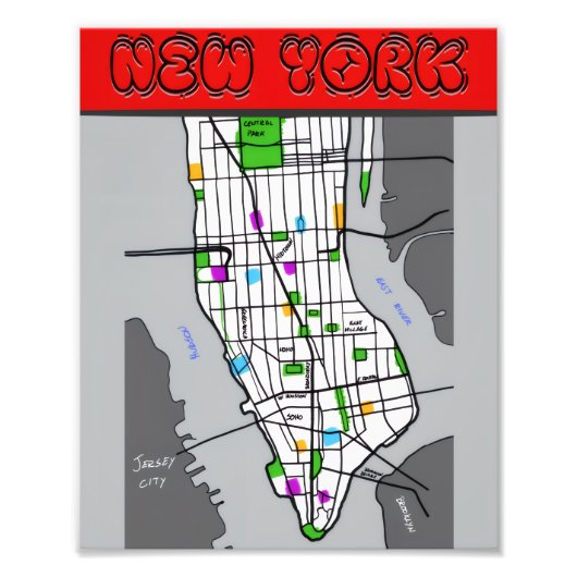 New Yorker Minimalist Map Poster Schwarz & Weiß St (Vorne)
