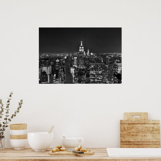 New Yorker Nachtskyline in Schwarzweiß Poster (Küche)