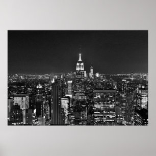 New Yorker Nachtskyline in Schwarzweiß Poster