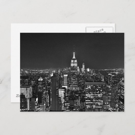 New Yorker Nachtskyline in Schwarzweiß Postkarte (Vorne/Hinten)
