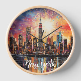 New Yorker Night City, Watercolor, farbenfrohe Mod Uhr