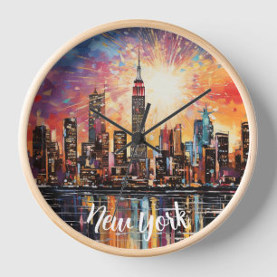 New Yorker Night City, Watercolor, farbenfrohe Mod Uhr