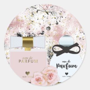 New Yorker Parfümflaschen Gold & Blush Rosa Rosen Runder Aufkleber