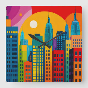 New Yorker Pop Art Quadratische Wanduhr