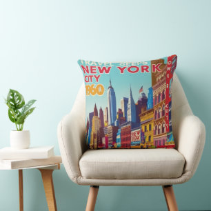 New Yorker Poster der 1960er Bold Red & Yellow" Kissen