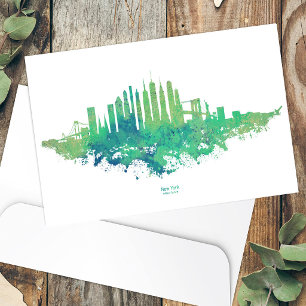 New Yorker Skyline Aquarell in Blau und Grün Postkarte