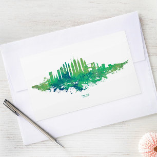 New Yorker Skyline Aquarell in Blau und Grün Rechteckiger Aufkleber