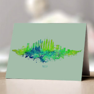 New Yorker Skyline Aquarell in Blau und Limette Dankeskarte