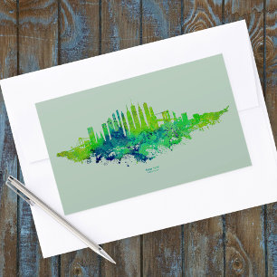 New Yorker Skyline Aquarell in Blau und Limette Rechteckiger Aufkleber