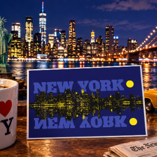 New Yorker Skyline bei Nacht Postkarte